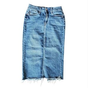 Judy Blue Classic Blue Denim Midi Split Back Skirt With Raw Hem Size Small